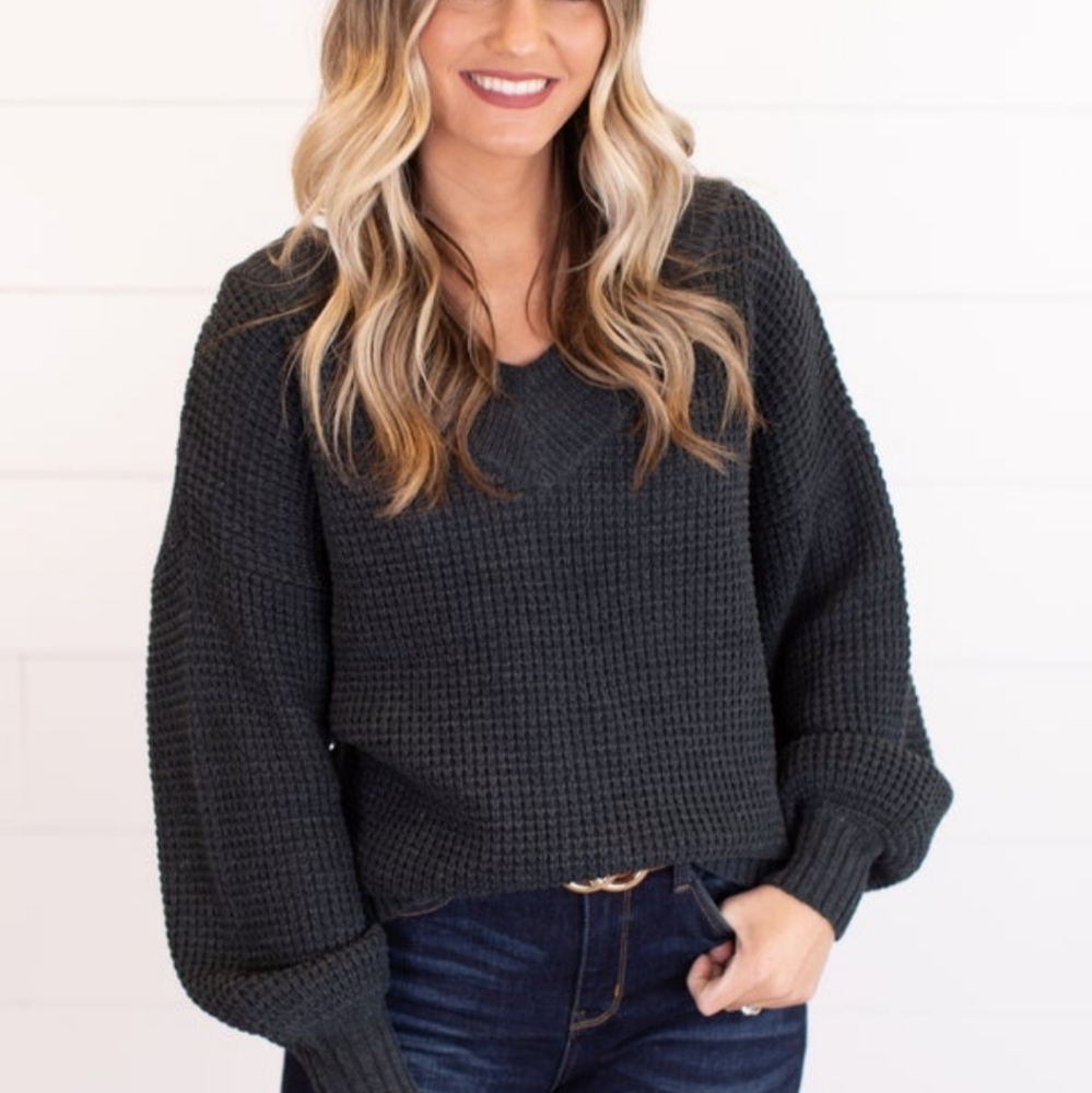 Gray double v neck sweater